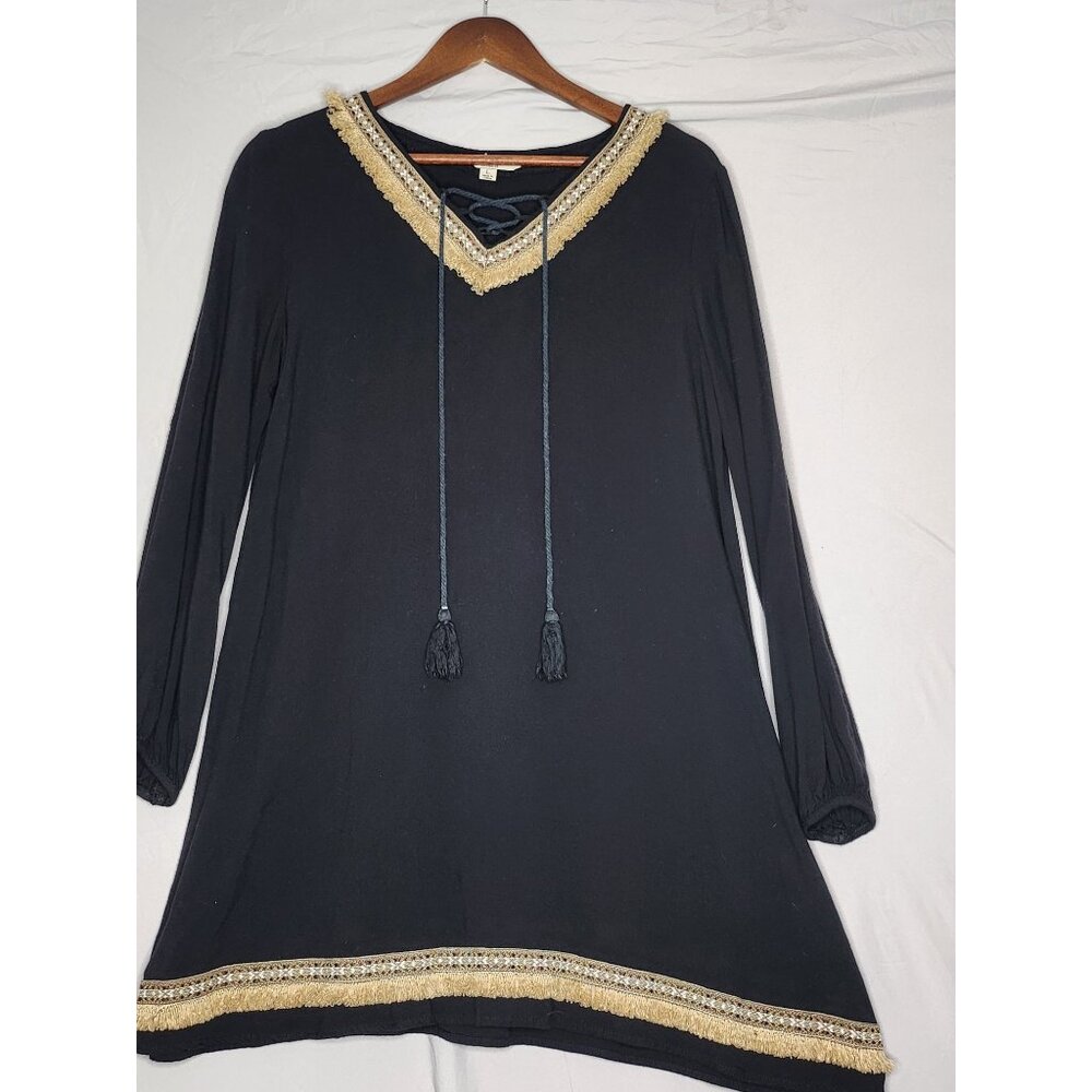 Ya Los Angeles Womens Long Sleeve Black Tunic Sz LG